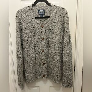 VINTAGE REY WEAR GRAY HAND KNIT CARDIGAN BUTTON FRONT SWEATER SIZE LARGE